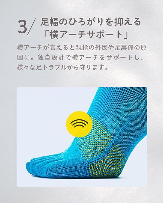 3. 足幅の広がりを抑える「横アーチサポート」